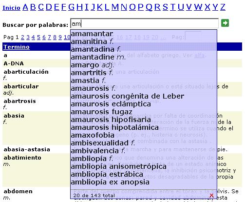 Diccionario Medico - Sequencia de busqueda dinamica - am