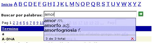Diccionario Medico - Sequencia de busqueda dinamica - amor